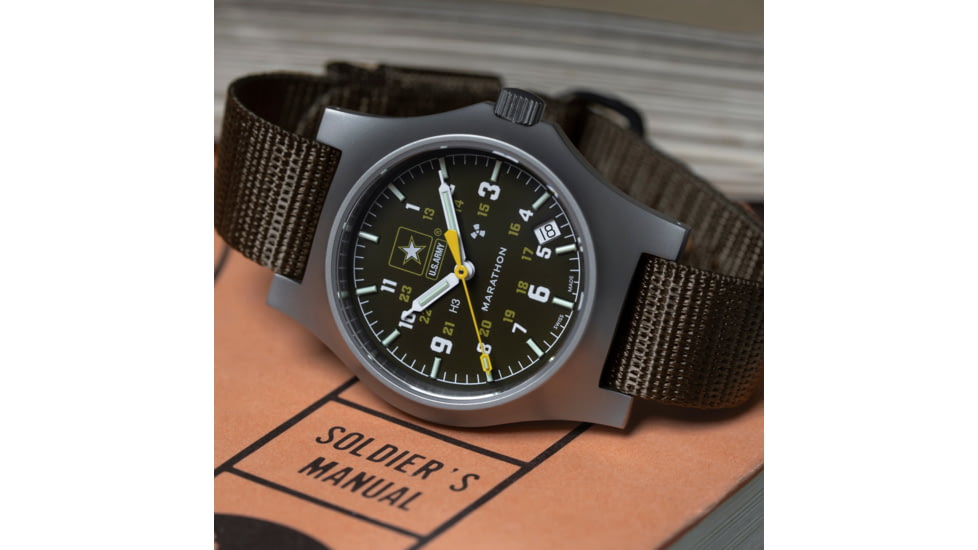 Marathon Official US Army Officers Watch w/ Date, Black, NSN 6645-01-697-8865, WW194015SS-1101