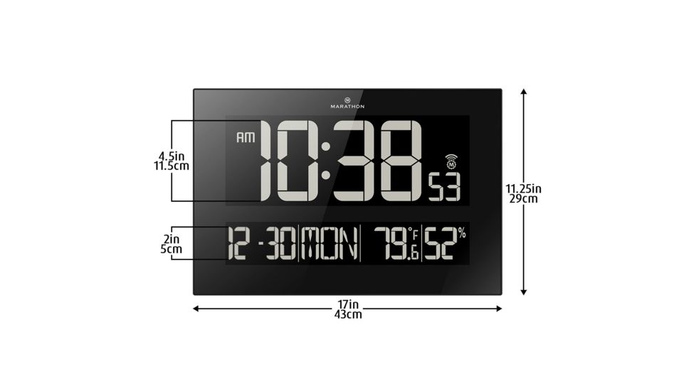 Marathon Reverse LCD Display Jumbo Atomic Wall Clock, Black CL030059