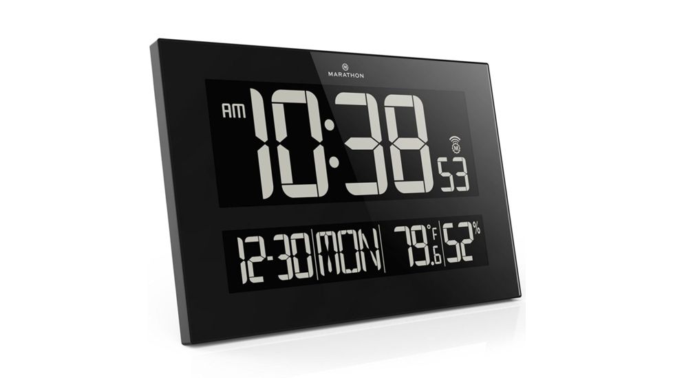 Marathon Reverse LCD Display Jumbo Atomic Wall Clock, Black CL030059
