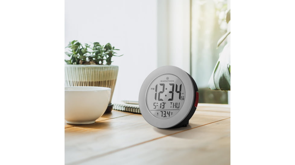 Marathon Round Atomic Alarm Clock w/ Push Button Backlight, Graphite Grey, CL030078-GG-RD-NA