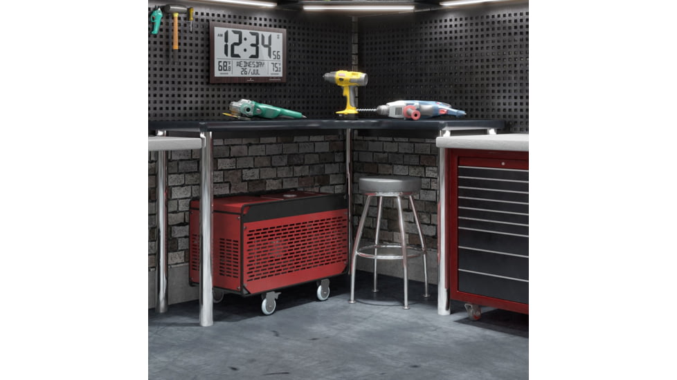 Marathon Slim Atomic Full Calendar Wall Clock w/ Indoor/Outdoor Temperature, Wood, 14.6in x 1.2in x 9in, CL030066-WD-FD-NA