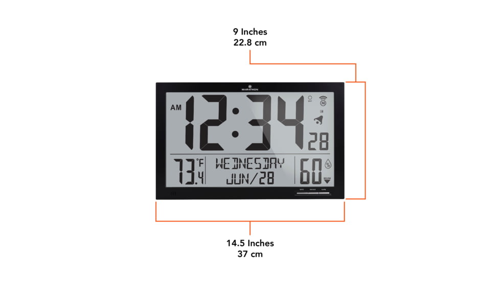 Marathon Slim Jumbo Atomic Digital Wall Clock, Black, 14.6in x 1.2in x 9in, CL030062-BK-FD-NA