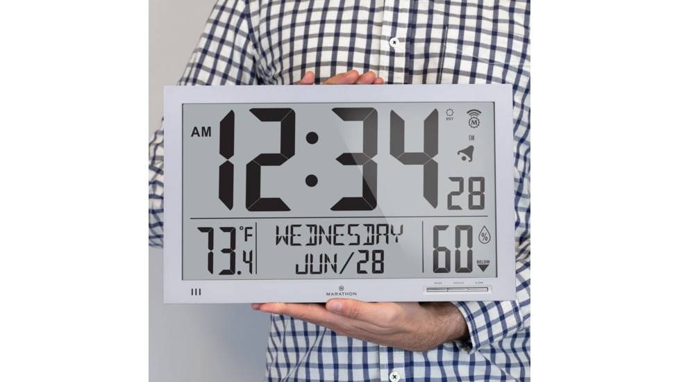 Marathon Slim Jumbo Atomic Digital Wall Clock, Graphite Grey, 14.6in x 1.2in x 9in, CL030062-GG-FD-NA