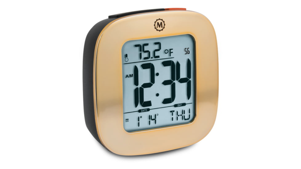 Marathon Small Compact Alarm Clock, Gold, 3in x 1in x 3in, CL030058-GD-00-NA
