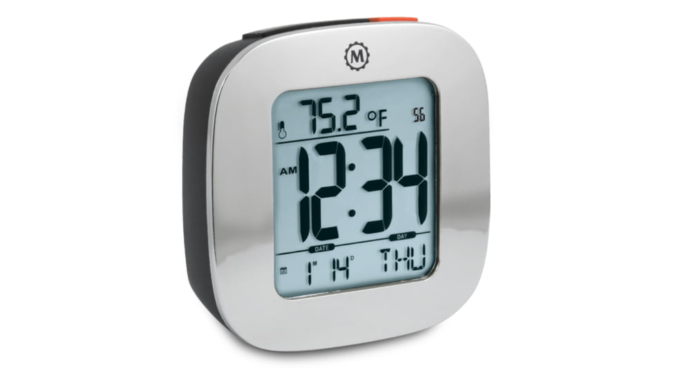 Marathon Small Compact Alarm Clock, Silver, 3in x 1in x 3in, CL030058-SV-00-NA