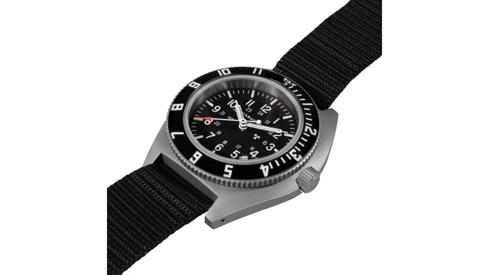 Marathon Steel Navigator Watch w/ Date SSNAV-D On Ballistic Nylon, Strap Length 12in, Black, 41 mm, WW194013SS-0102
