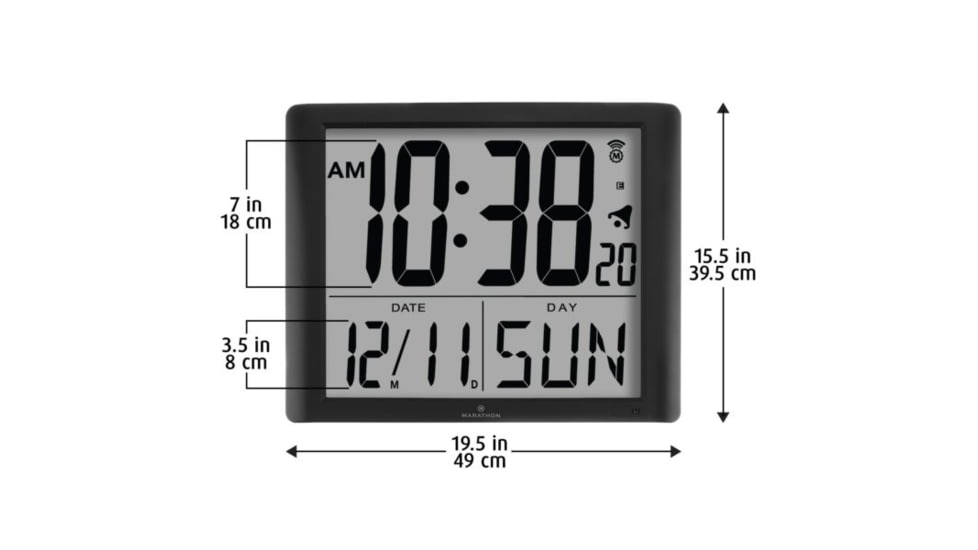 Marathon Super-Jumbo Atomic Digital Wall Clock w/7 inch Digits, Black CL030061BK