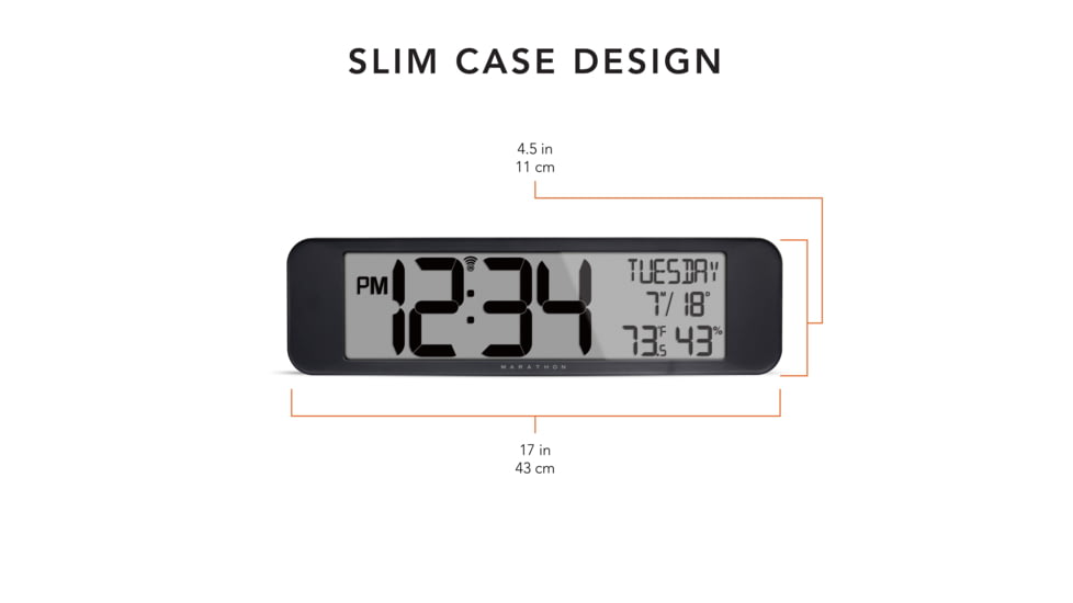 Marathon Ultrawide Clock w/ Atomic Accuracy, Black, CL030079-BK-00-NA