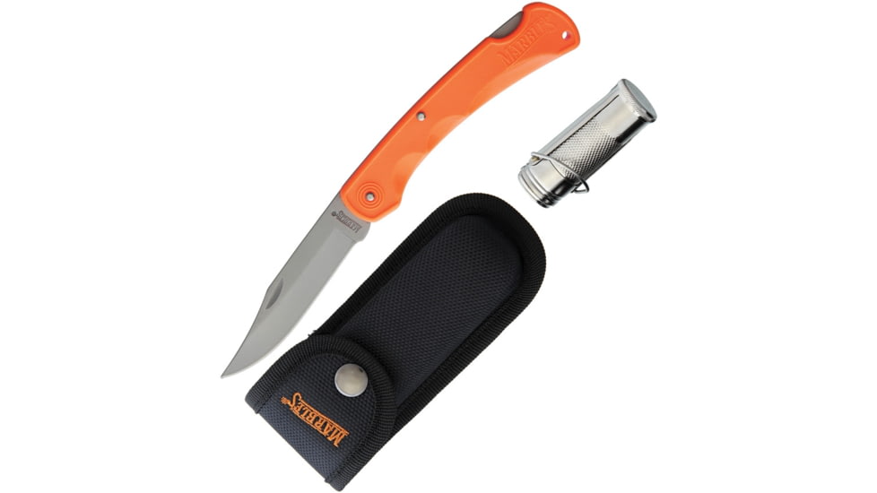 Marbles Grandfather Mountain Folding Knive Set, 5in Closed Lockback, 3.75in Matte Finish SS Clip Point Blade, Orange Finger Grooved ABS Handle, MR425