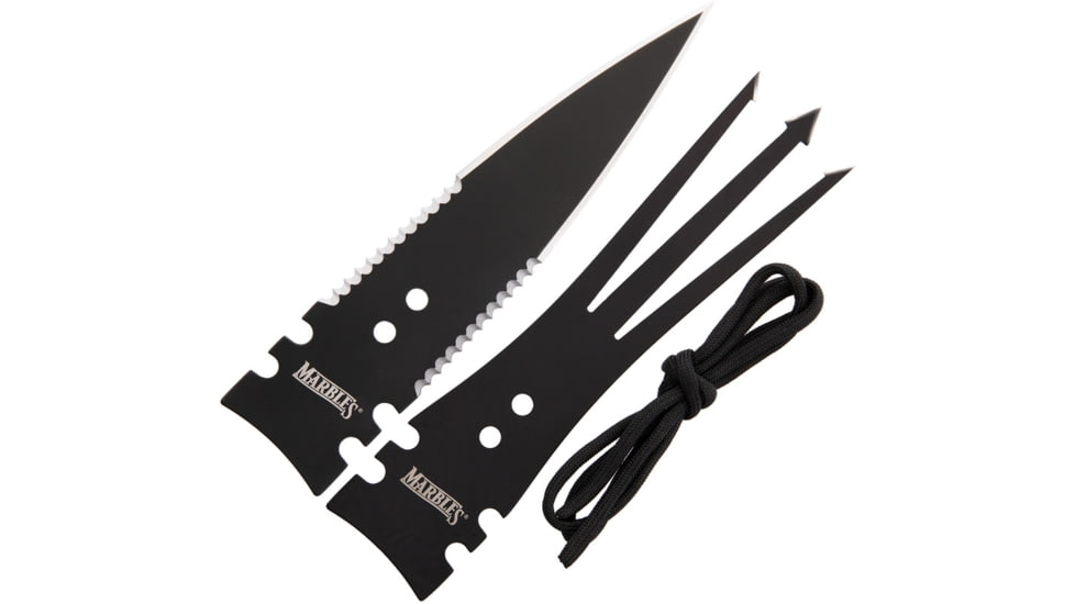 Marbles Large Spear Heads, 6.625in Black SS Spear Head With Partially Serrated Dual Edges, 6.625in Black SS Gig, Black Paracord Included, MR408 / 2 PCS SPEAR HEADS