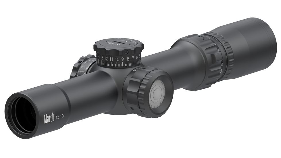 March Scopes 1X-10X24, Tactical Turret Rifle Scope, Mtr-4 Reticle,With Illumination, Black, NSN None, D10V24TI-MTR-4