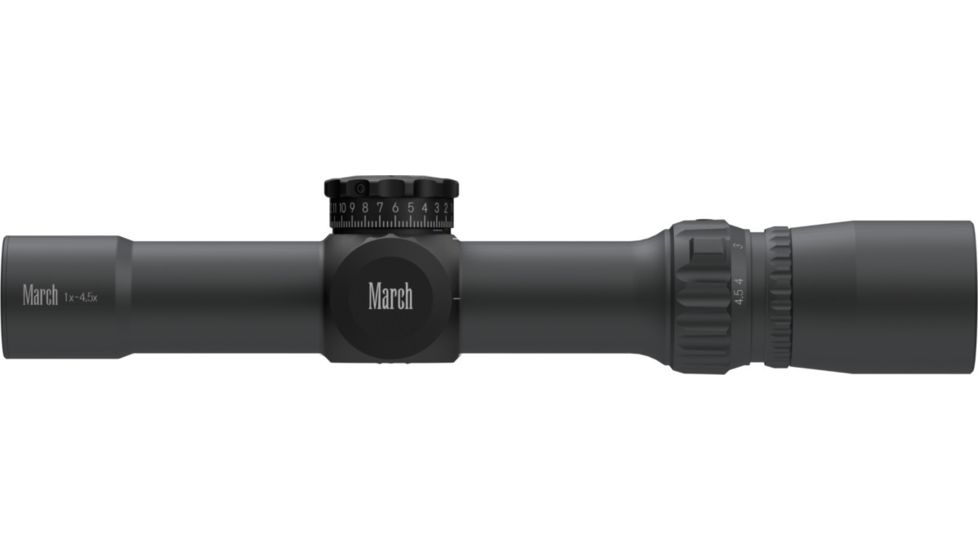 March Scopes 1X-4.5X24, Tactical Turret Rifle Scope, Mtr-5 Reticle, Black, NSN None, D4.5V24TM-MTR-5