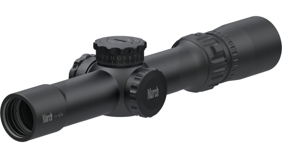 March Scopes 1X-4.5X24, Tactical Turret Rifle Scope, Mtr-5 Reticle, Black, NSN None, D4.5V24TM-MTR-5