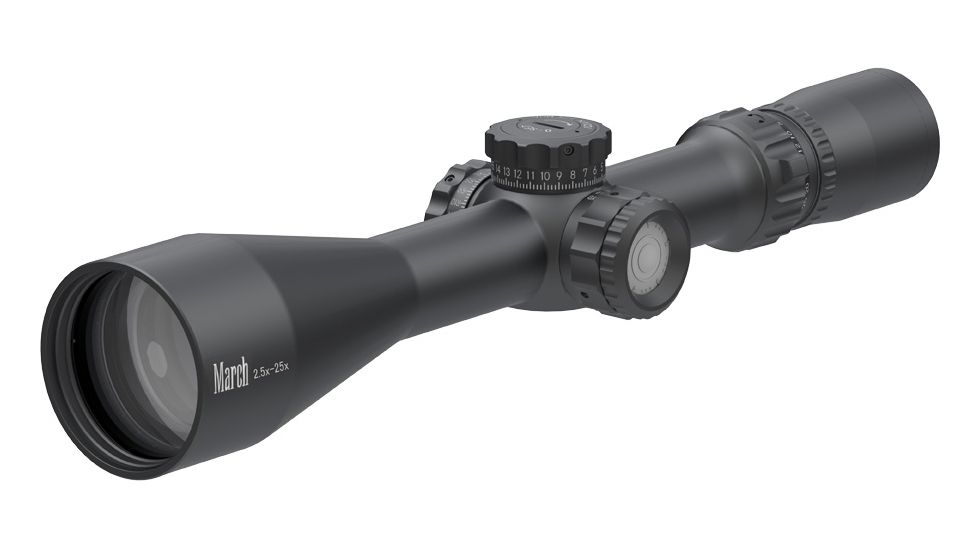 March Scopes Rifle Scope, 2.5-25x52mm, 30mm Tube, Second Focal Plane, MTR-3 Reticle, Matte, Black, D25V52TI MTR-3 Reticle