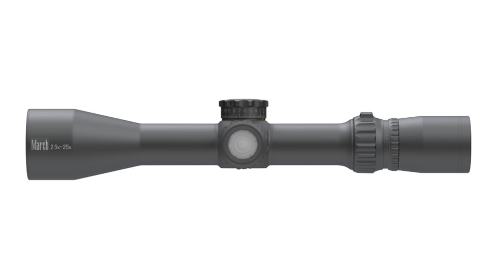 March Scopes Rifle Scope, 2.5-25x52mm, 30mm Tube, Second Focal Plane, MTR-4 Reticle, Matte, Black, D25V52TI MTR-4 Reticle