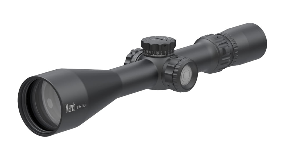 March Scopes Rifle Scope, 2.5-25x52mm, 30mm Tube, Second Focal Plane, MTR-4 Reticle, Matte, Black, D25V52TI MTR-4 Reticle