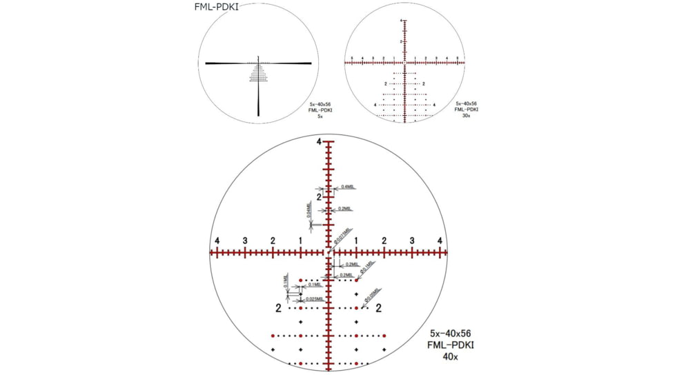 March Scopes 5X-40X56mm Genll, Tactical Turret Rifle Scope, FML-PDKI Reticle, 34mm Tube, FFP, 0.1 MIL, Black, D40V56FML10-G2 FML-PDKI