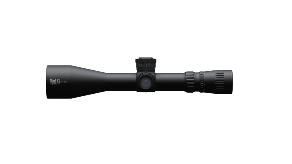 March Scopes High Master Wide March-FX Angle 5X-42X56, Lockable Tactical Turrets, FMA-TR1 Reticle, With 6-level Illumination, FFP, MOA, Black, D42HV56WFIMAX-G2FMA-TR1Ret