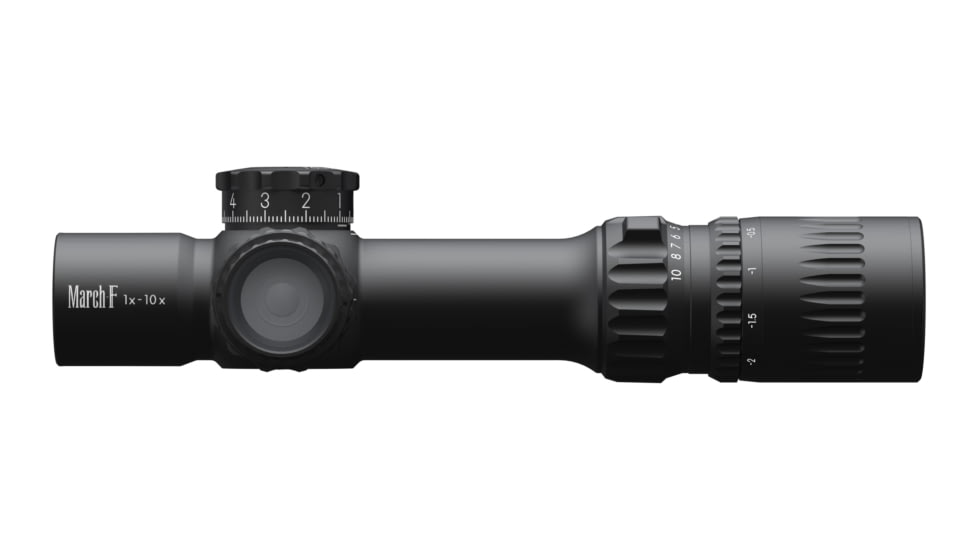 March Scopes March-F Tactical 1-10x24mm LPVO 30mm Tube Rifle Scope w/Custom Unimount, First Focal Plane, DR-TR1FB Reticle, Black, D10SV24FDIML-P-DR-TR1FB