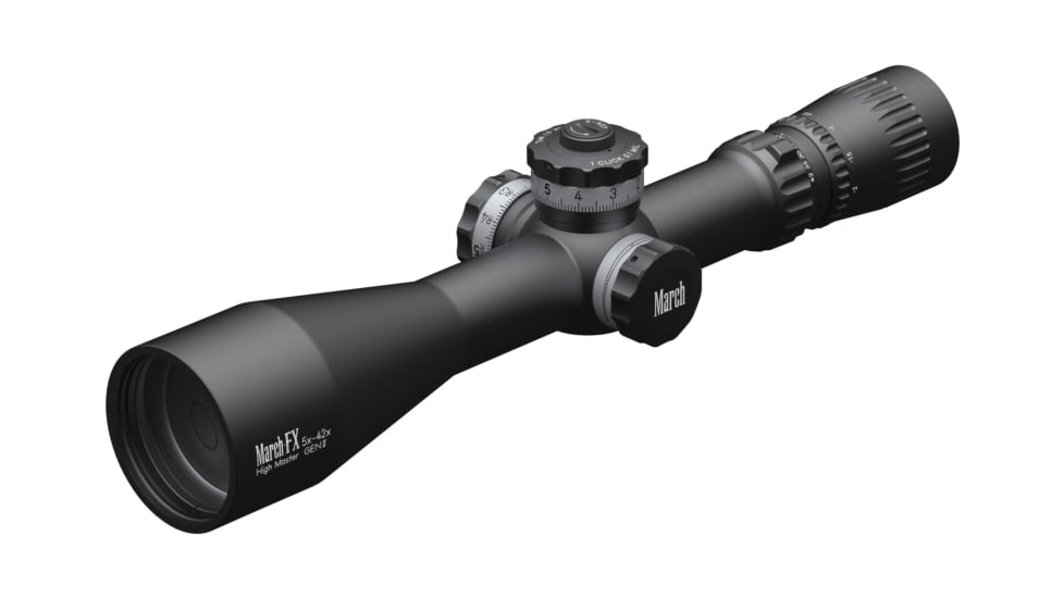 March Scopes March-FX High Master Wide Angle 5-42x56mm 34mm Tube Rifle Scope, First Focal Plane, FML-MT Reticle, Black, D42HV56WFML-G2-FML-MT