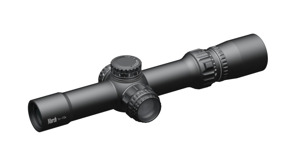 March Scopes Normal Turret 1-10x24mm Rifle Scope, 30mm Tube, Second Focal Plane, MTR-5 Reticle, MOA, Black, D10V24IMTR-5 Reticle