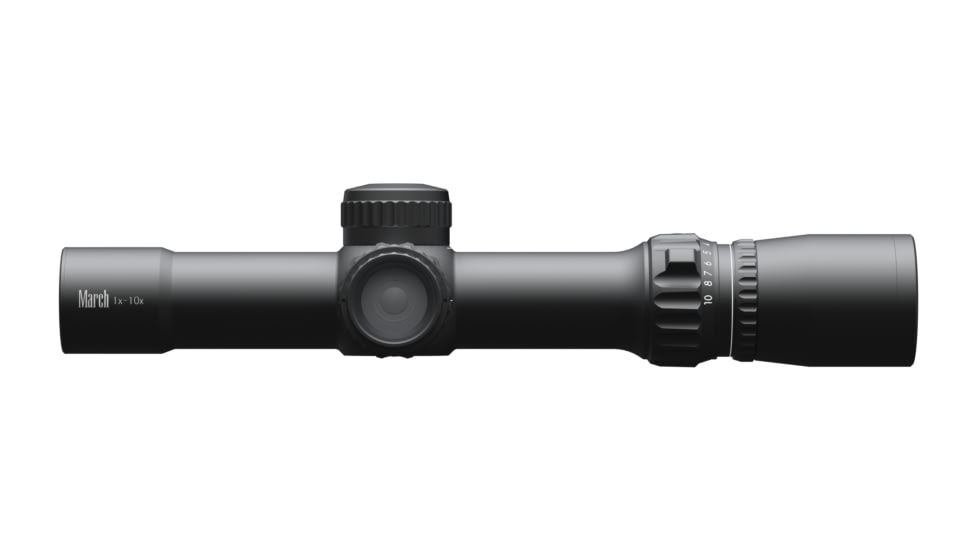 March Scopes Normal Turret 1-10x24mm Rifle Scope, 30mm Tube, Second Focal Plane, MTR-5 Reticle, MOA, Black, D10V24IMTR-5 Reticle