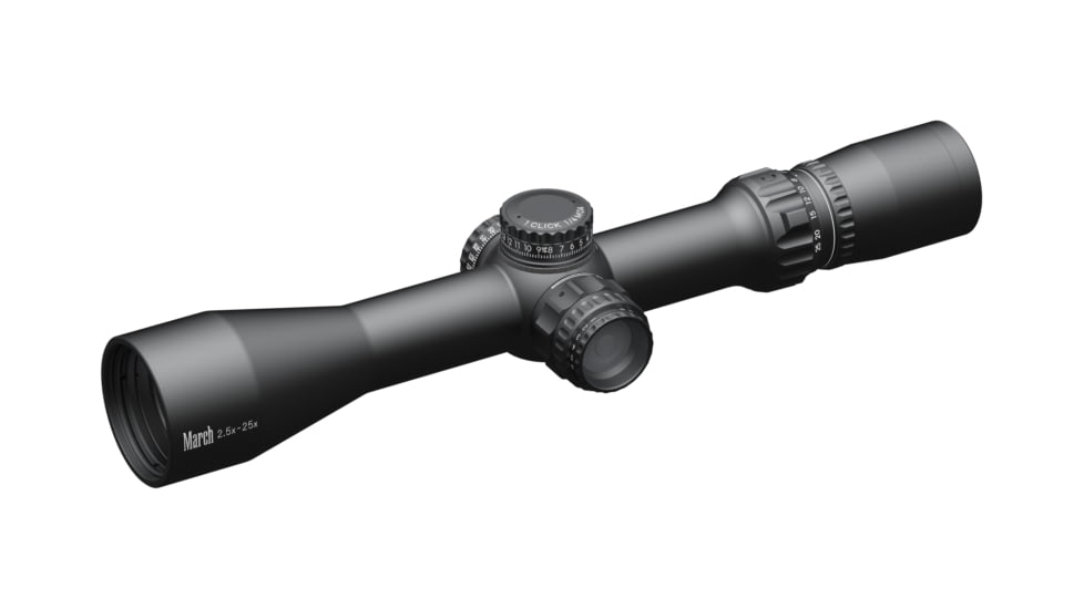March Scopes Normal Turret 2.5-25x42mm, 30mm Tube, Second Focal Plane, FD-1 Reticle, MIL, Black, D25V42IMLFD-1 Reticle
