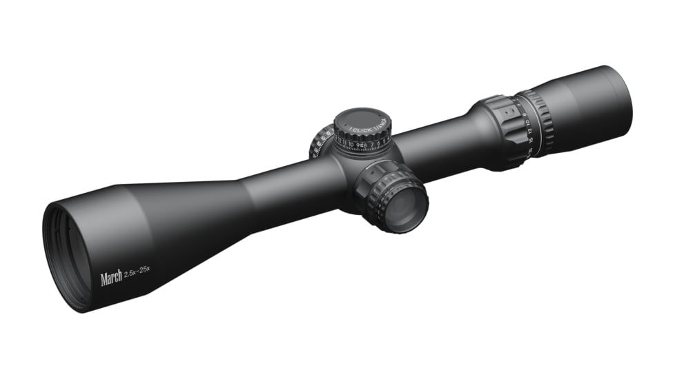 March Scopes Normal Turret 2.5-25x52mm, 30mm Tube, Second Focal Plane, MTR-5 Reticle, MOA, Black, D25V52IMTR-5 Reticle