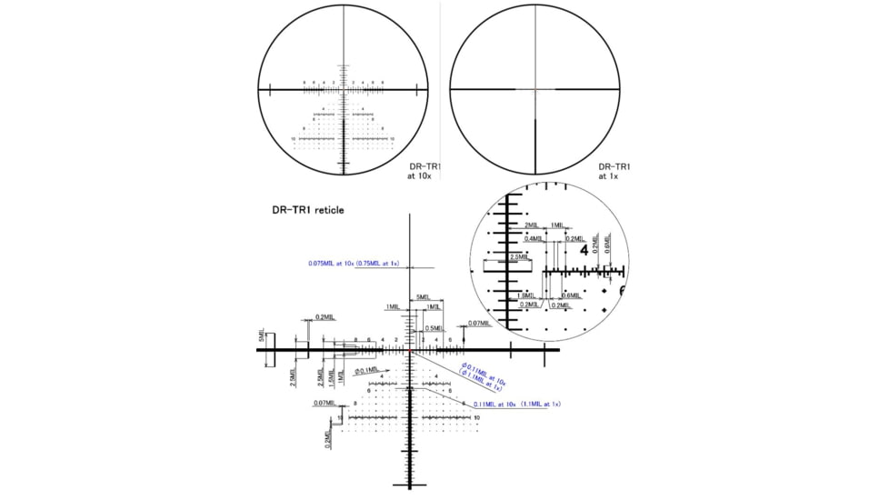March Scopes Normal Turret Rifle Scope, 1-10x24mm, 30mm tube, DR-TR1 Reticle, w/6-level Illumination, Black, NSN None, D10SV24FIMLN DR-TR1 Reticle