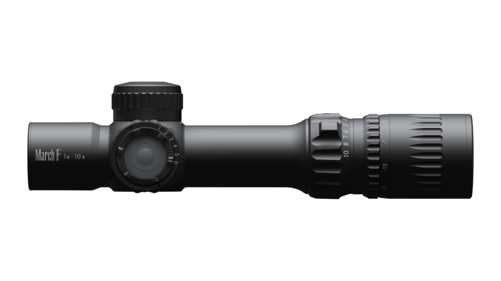 March Scopes Normal Turret 1-10x24mm Shorty Rifle Scope, 30mm Tube, First Focal Plane, DR-TR1 Reticle, Black, DE0350