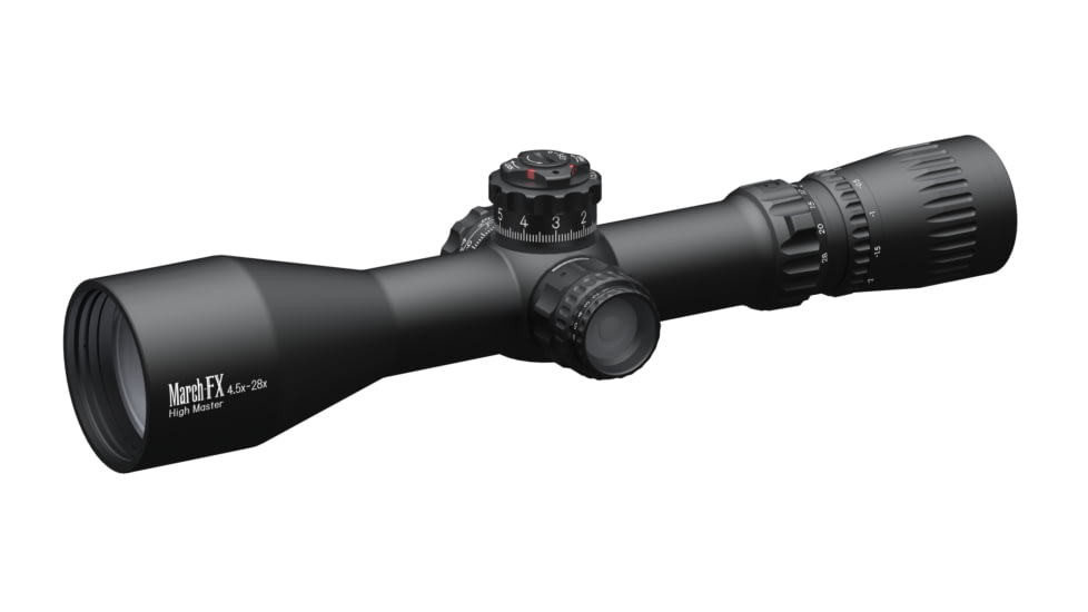 March Scopes Tactical Turret Rifle Scope, 4.5-28x52mm, FFP, FML-PDKI Reticle, w/ 6-level Illumination, Shuriken Lock Turrets, Black, D28HV52WFIMLX PDKI Reticle