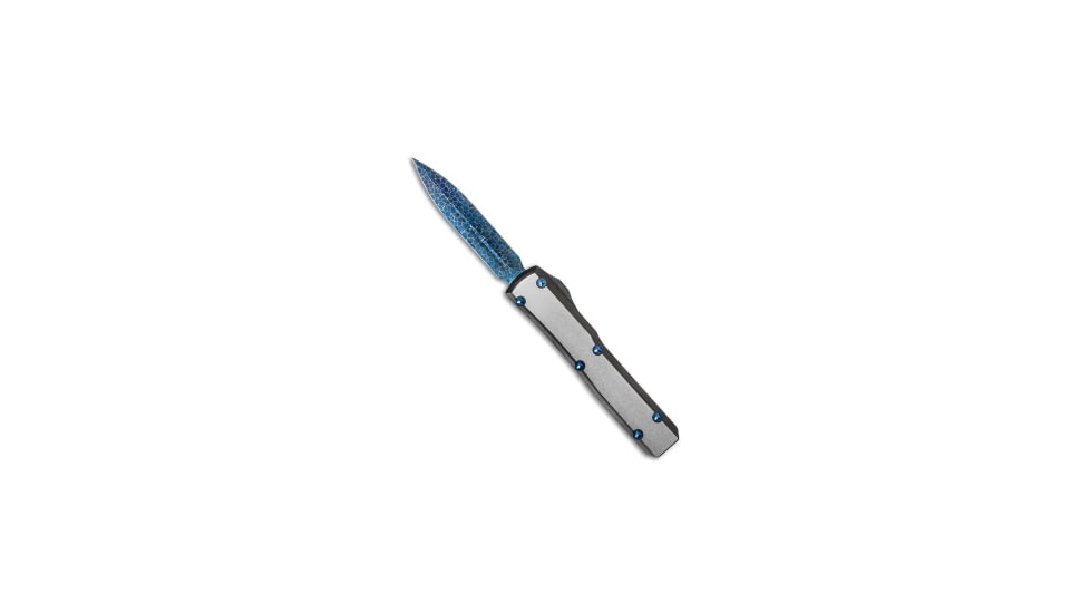 Marfione Custom Knives Marfione Custom Knives Ultratech OTF Knife Two-Tone SS 3.3" Blued Damascus, Black/Gray, Damascus, adult, BHQ-36639