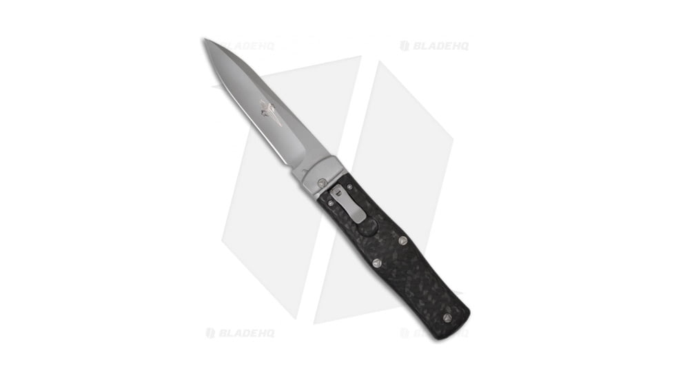 Marfione Custom Knives OSS Cobra Lever Automatic Folding Knife, 3.75in, CPM S30V, Spear Point Blade, Carbon Fiber Black Handle, Gray/Black, 8.50in, BHQ-6770