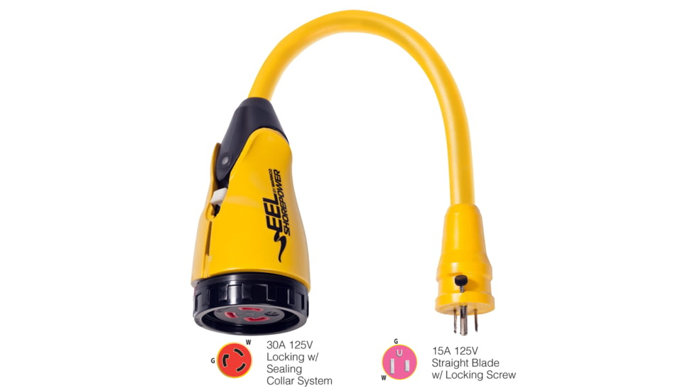 Marinco P15-30 EEL 30A-125V Female to 15A-125V Male Pigtail Adapter - Yellow 49358