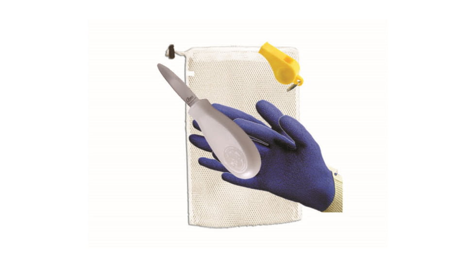Marine Sports SCALLOP KIT STANDARD- 15" x 20" Mesh Bag; Scallop Knife; Blue Latex Gloves; Safety Whistle, 5744