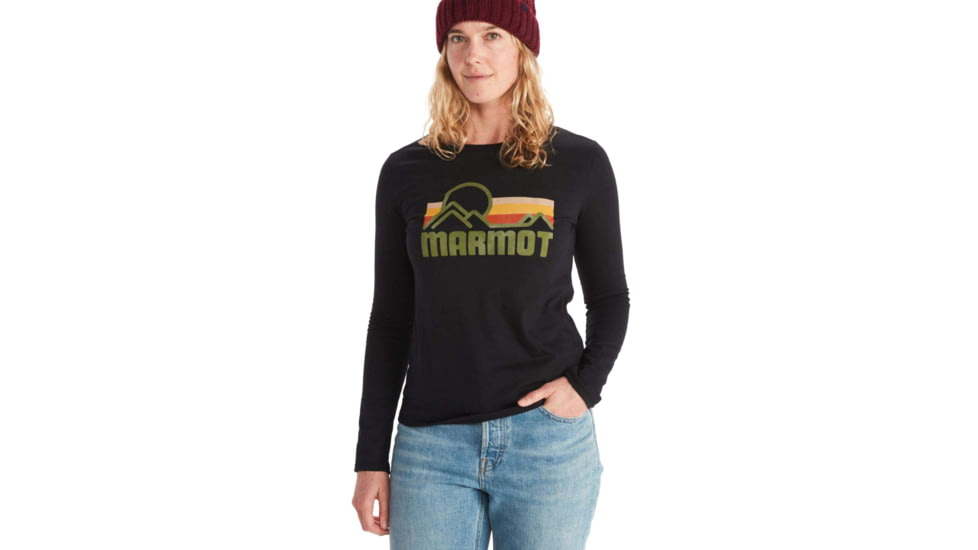 Marmot Coastal Tee Long Sleeve - Womens, Black/Military Green, Medium, M13281-20715-M