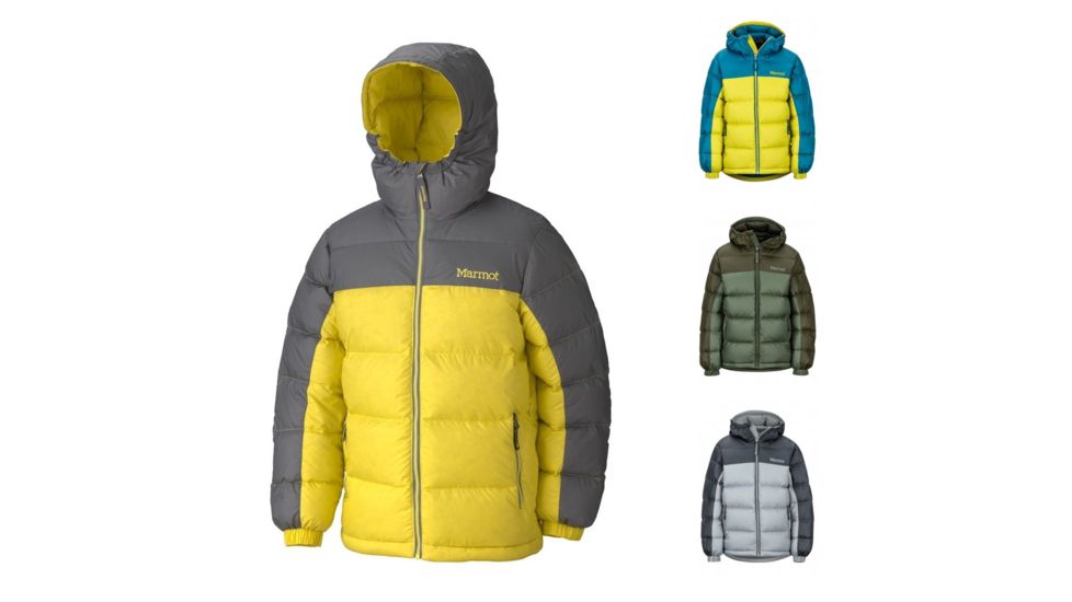 Marmot Guides Down Hoody - Boys, Black, Citronelle/Moroccan Blue, Crocodile/Rosin Green, Grey Storm/Dark Steel