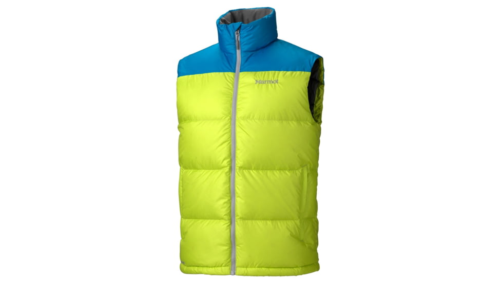 Marmot Guides Down Vest - Men's-Small-Orange Spice/Cobalt Blue