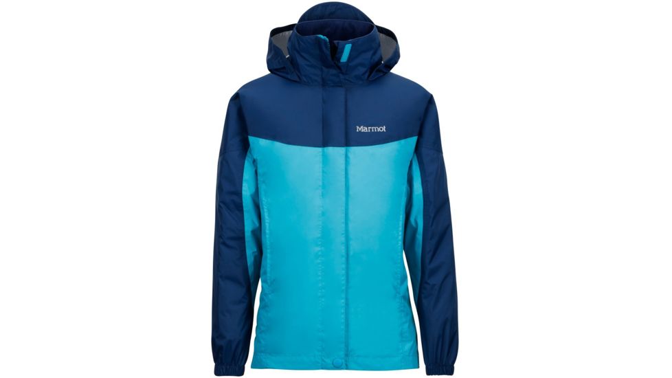 Marmot Demo, Girl's PreCip Jacket, Turquoise/Arctic Navy, Medium, 55680-3930-DEMO