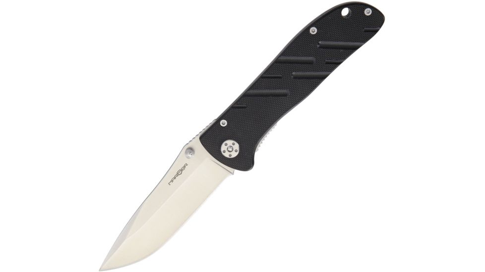 MARSER Kampfer 10 Linerlock Folding Knife,3.5in,Standard Edge,Drop Point,Satin,Black,G10 Handle MRSKA10