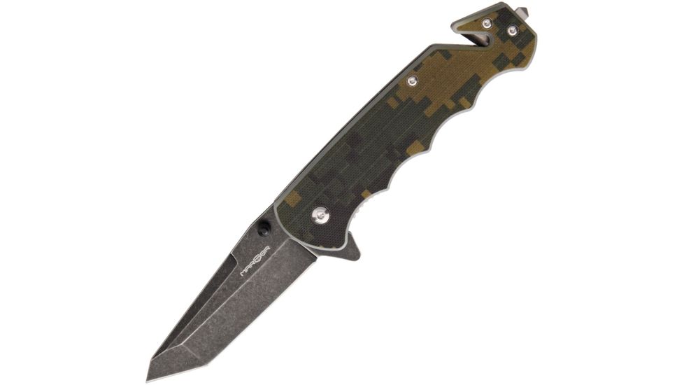 MARSER Kampfer 20 Linerlock A/O Camo Folding Knife,3.25in,Standard Edge,Tanto,Black Stonewash,Camo,G10 Handle MRSKA20