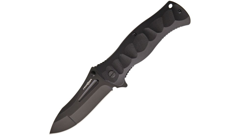 MARSER Kampfer 21 Linerlock Black Folding Knife,3.625in,Standard Edge,Drop Point,Black G10 Handle MRSKA21