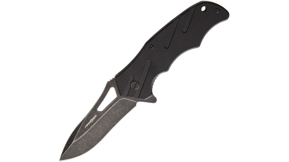 MARSER Kampfer 22 Linerlock Black Folding Knife,3.25in,Standard Edge,Drop Point,Black Stonewash,Black,G10 Handle MRSKA22