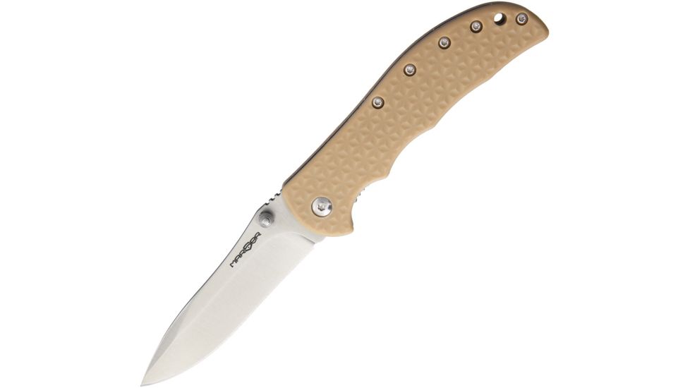 MARSER Stadter 8 Linerlock Tan Folding Knife,3in,Standard Edge,Spear Point,Satin,Tan,Nylon Handle MRSSTR8