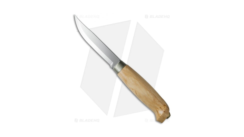 Marttiini Knives Lynx 131 Curly Birch Fixed Blade Knife, 4.375in, Stainless Steel, Clip Point Blade, Birch Wood Handle, Steel/Wood, 9.00in, BHQ-27585