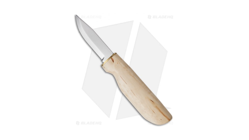 Marttiini Knives New Handy Curly Birch Fixed Blade Knife, 3.00in, Stainless Steel, Clip Point Blade, Birch Wood Handle, Steel/Wood, 7.625in, BHQ-27587