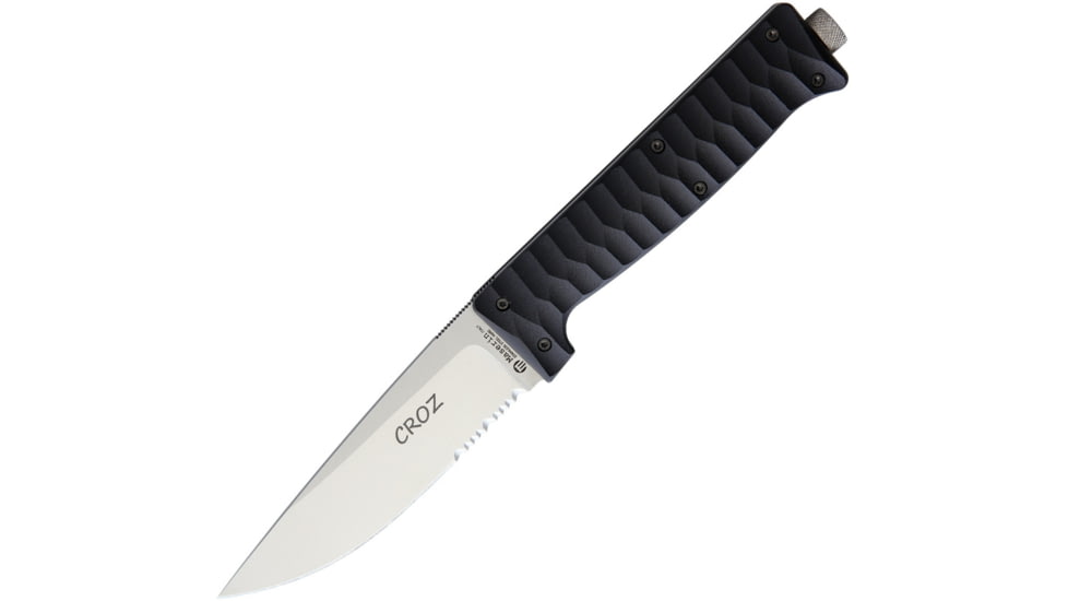 Maserin Croz Fixed Blade Knife, Croz Knife, 9.38in Overall, 4.25in Satin Partially Serrated Bohler N690 SS Drop Point, Black Sculpted G10, Black, 976/G10N