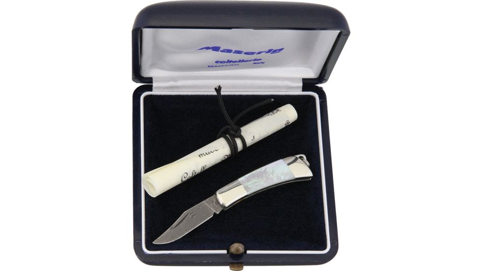 Maserin Mignon Damascus MOP Folding Knife,1in,Damascus Steel,Standard Edge,Mother of Pearl Handle MAS707PRD