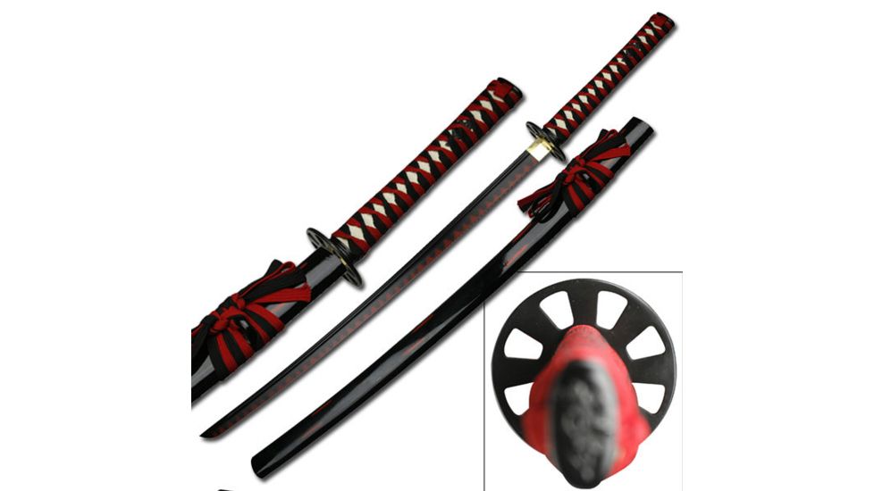 Master Cutlery Fixed Blade, 40.5in, Carbon Steel Blade, Black And Red Cord Wrapped Handle SW-519B