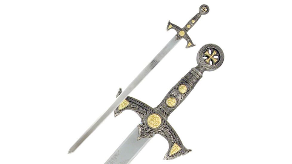 Master Cutlery Fixed Blade, 40.5in, Stainless Steel Blade, Gold Metal Plate On Handle D-5001